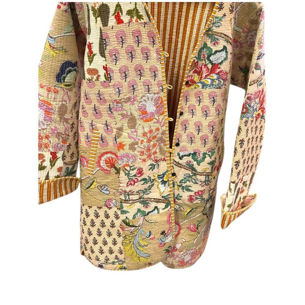 Roots Quilted Patchwork Floral Blazer in Cream, Pink, Green